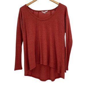 Sun & Shadow Rust Hi Low Long Sleeve Oversized BOHO Medium Pullover Knit Top